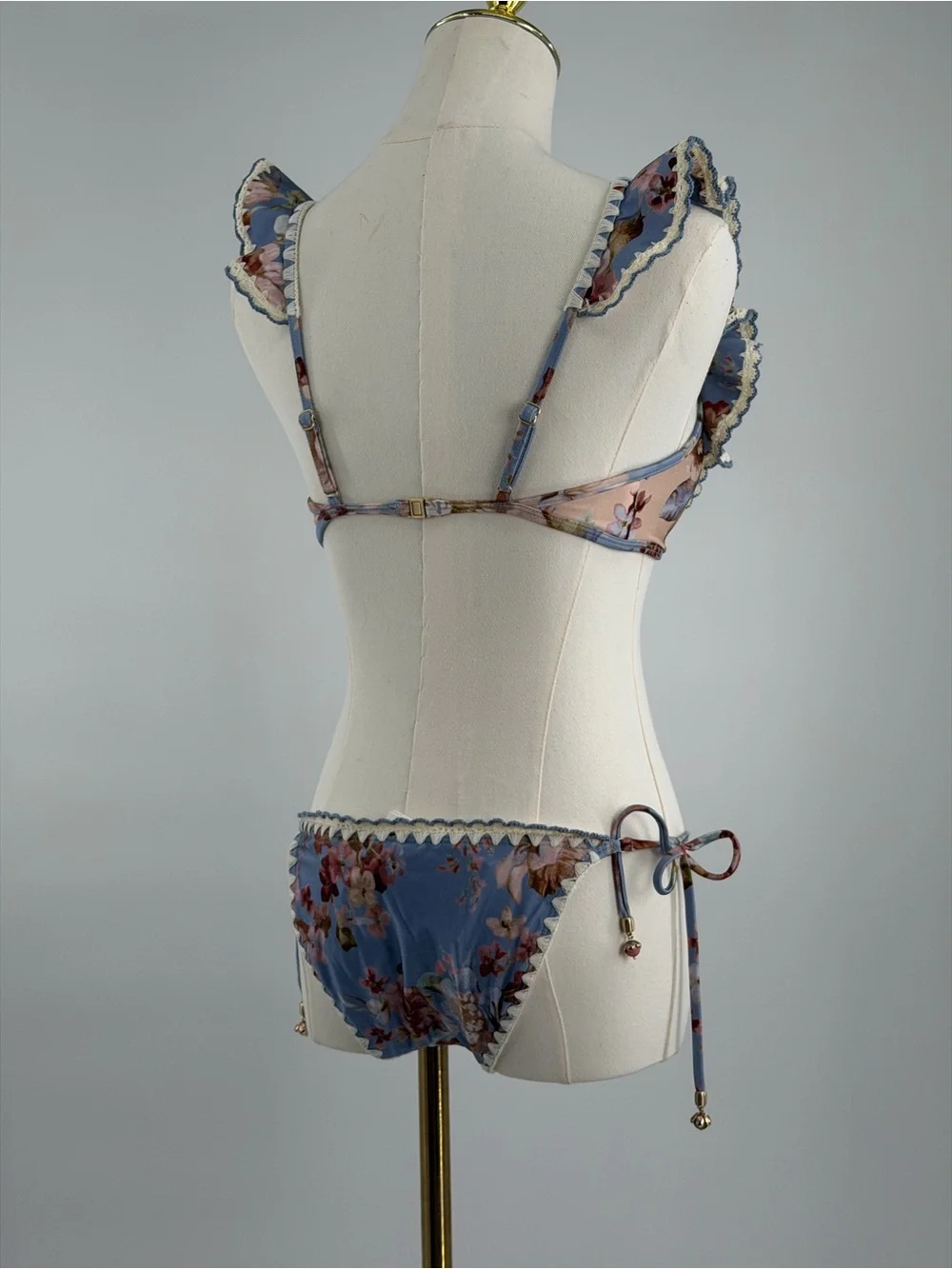 🆕 ZIMMERMANN 🧿 NWT Awaken Crochet Frill Bikini, Spliced Floral - Sz 0 US 4